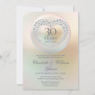 Invitación Corazón de Perla Elegante 30 Aniversario de Boda