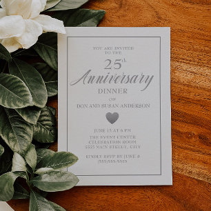 Invitación Corazón de Plata Blanco 25 Aniversario de Boda