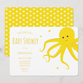 Invitación Corazón de pulpo suave amarillo horizontal Baby Sh