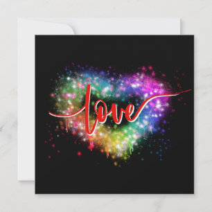 Invitación Corazón de purpurina brillante colorido escritura 