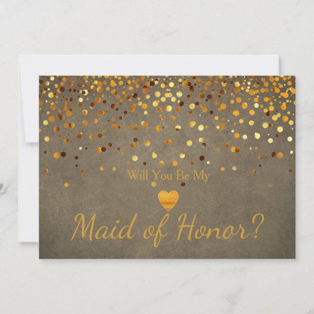 Invitación Corazón de purpurina dorada Dama de honor falsa (Anverso)
