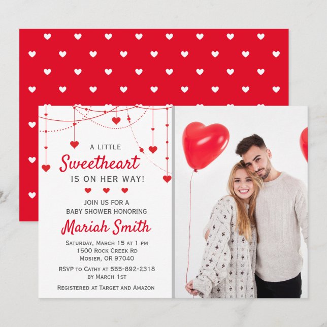 Invitación Corazón de San Valentín Chica Chico Shower de Bebé (Anverso / Reverso)