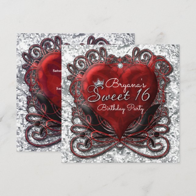 Invitación Corazón de San Valentín Rojo y Negro de Papel Alum (Anverso / Reverso)