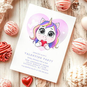Invitación Corazón de Unicornio Fiesta Cute del Día de San Va