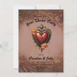 Invitación Corazón de vapor con flores.