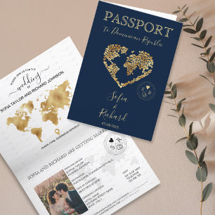 Invitación Corazón del mapa mundial del pasaporte de destino 