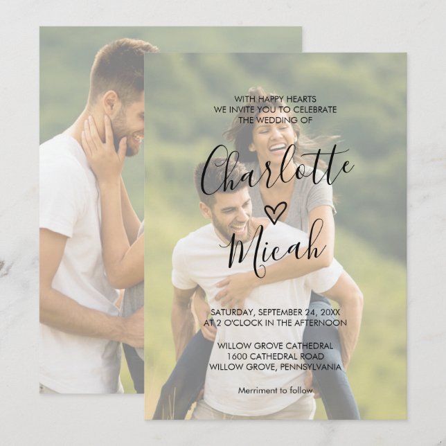 Invitación Corazón dibujado a mano | Faded Photo El Boda De (Anverso / Reverso)