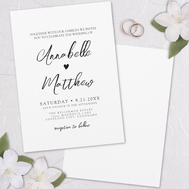 Invitación Corazón Dibujado a Mano Simple Elegante Boda (Hand Drawn Heart Simple Elegant Weddiing Invitation)