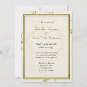 Invitación Corazón dorado con Boda de bastidor
