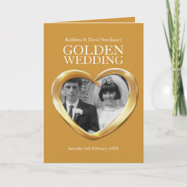 Invitación corazón dorado foto de aniversario de bodas 50º pl