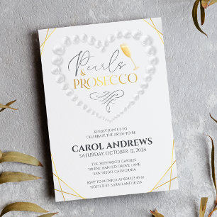 Invitación Corazón Elegante Perlas y Prosecco Dorado Bridal S