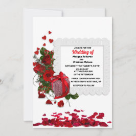 Invitación Corazón elegante y Boda Floral Romántico Rosa Rojo