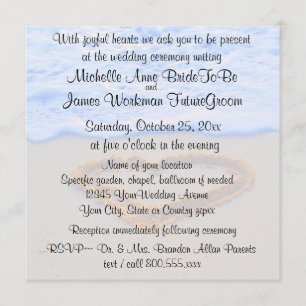 Invitación Corazón en la boda de arena con RSVP