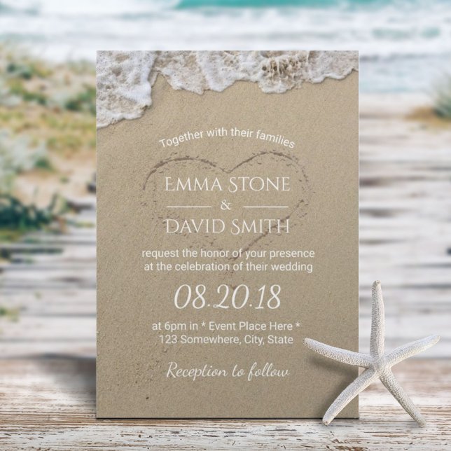 Invitación Corazón en la boda de arena de verano (Subido por el creador)
