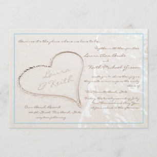 Invitación Corazón en la boda de la playa de arena
