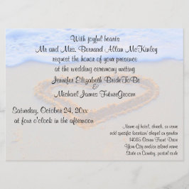 Invitación Corazón en la boda de playa de la arena