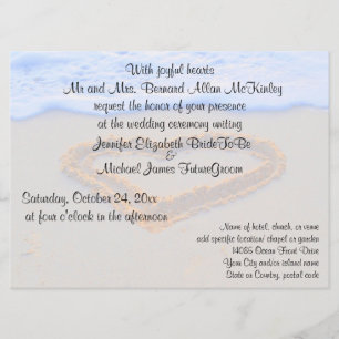 Invitación Corazón en la boda de playa de la arena