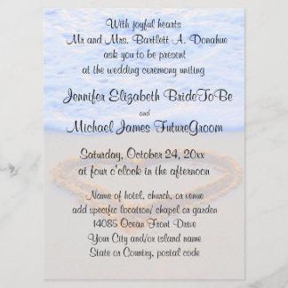 Invitación Corazón en la boda de playa de la arena