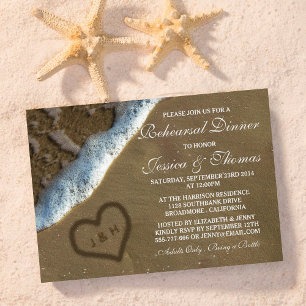 Invitación Corazón En La Playa De Arena Ensayo Cena