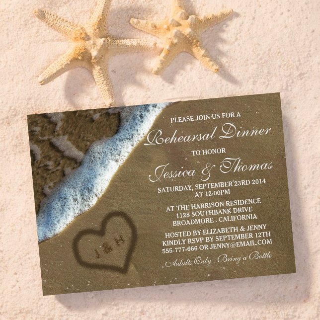 Invitación Corazón En La Playa De Arena Ensayo Cena (Subido por el creador)