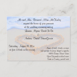 Invitación Corazón en la recepción nupcial de la playa de la