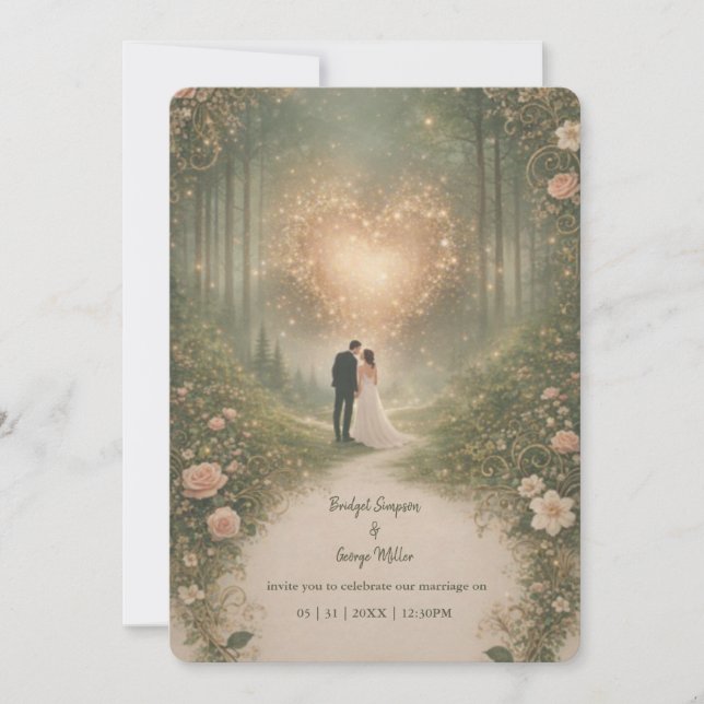 Invitación Corazón Encantado Bosque Medieval Romántico Boda (Anverso)