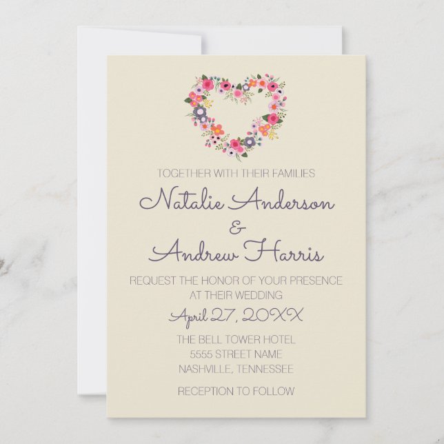 Invitación Corazón floral (Anverso)