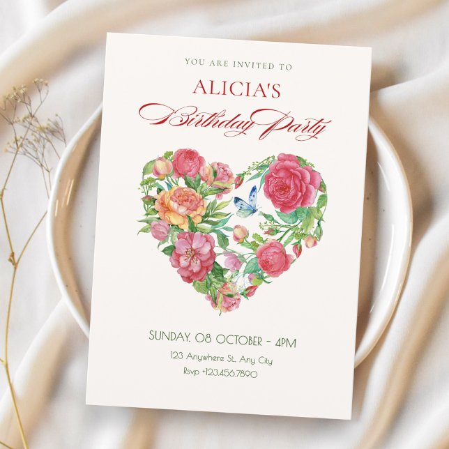 Invitación Corazón floral cumpleaños (Subido por el creador)