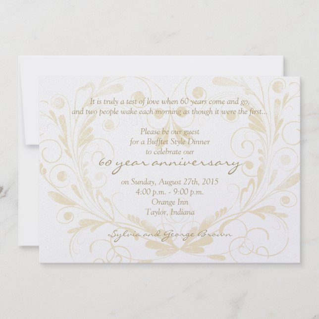 Invitación Corazón Floral Diamante 60º Aniversario Boda (Anverso)