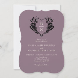 Invitación Corazón Floral Dibujado a Mano Mauve QR Boda