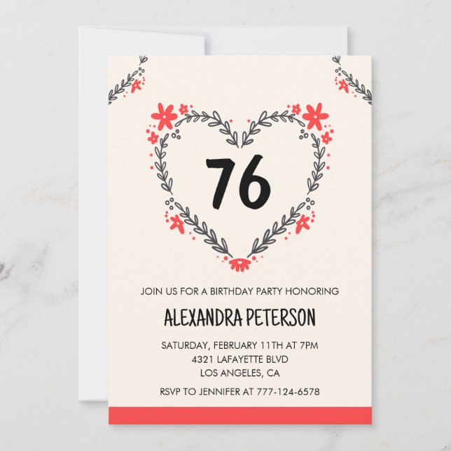 Invitación Corazón floral moderno para cualquier edad para su (Anverso)