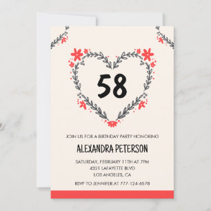Invitación Corazón floral moderno para cualquier edad para su