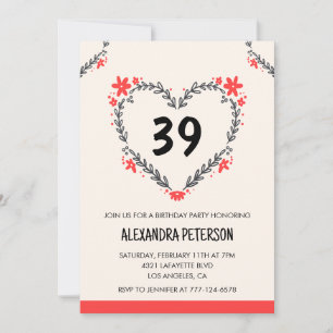 Invitación Corazón floral moderno para cualquier edad para su