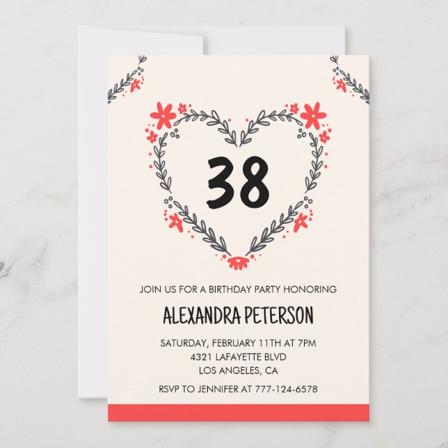 Invitación Corazón floral moderno para cualquier edad para su (Anverso)
