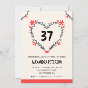 Invitación Corazón floral moderno para ella en su cumpleaños 