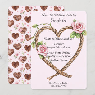 Invitación Corazón Floral Rosa Rosa Rosa 16º cumpleaños