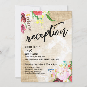 Invitación Corazón Flores Coloridas Arpillera Recepción de Bo