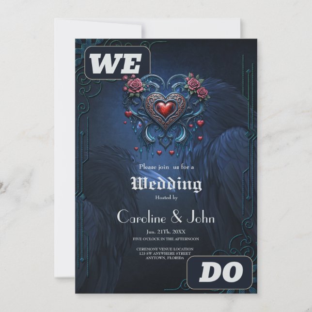 Invitación Corazón gótico de diseño artístico compuesto por (Anverso)