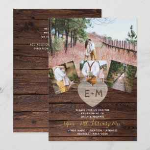 Invitación Corazón grabado de madera rústica FOTOCOLAGE COMPR