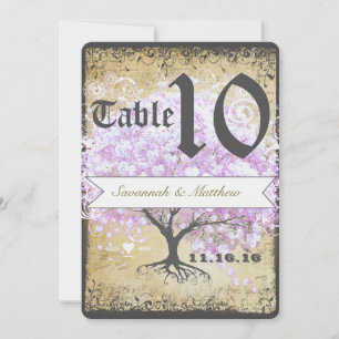 Invitación Corazón Hoja Lila Árbol Vintage Pájaro Boda