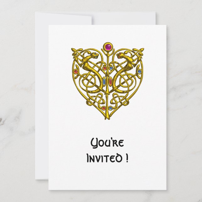 Invitación CORAZÓN HYPER VALENTINE/ NUDO CÉLTICO ORO Blanco (Anverso)