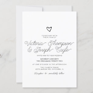 Invitación Corazón inclinado negro blanco moderno boda