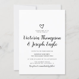 Invitación Corazón inclinado negro blanco Script | Boda moder