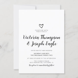 Invitación Corazón inclinado negro blanco Script Boda moder
