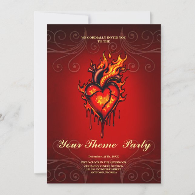 Invitación Corazón inflamante. (Anverso)