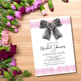 Invitación Corazón Lace Ribbon Black Bow Bridal Shower