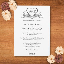 Invitación Corazón libresco monograma boda biblioteca literar