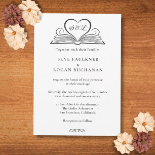 Invitación Corazón libresco monograma boda biblioteca literar