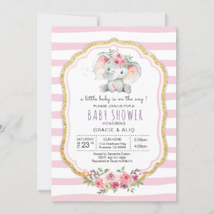 Invitación Corazón lindo bebé Elefante Chica de bebé ducha 