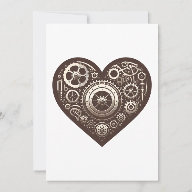 Invitación Corazón Mecánico de Steampunk (Anverso)